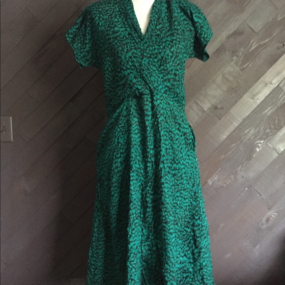 green patterned midi dress